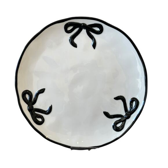 Hand Painted Coquette Black Bow Salad Bowls 6.25in White Ceramic Set of 4 NEW - Picture 14 of 15